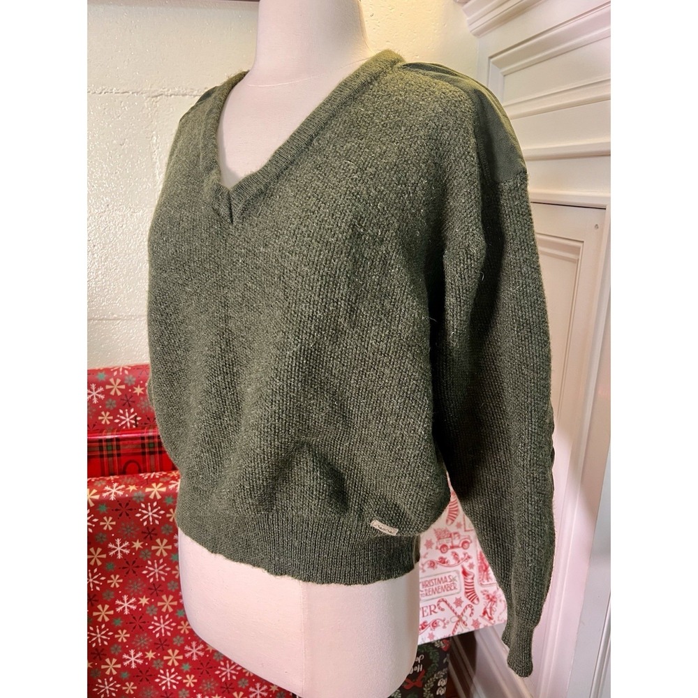 Steffner Austrian‎ Wool Sweater Green V-Neck Suede Elbow Patches M - Picture 2 of 15